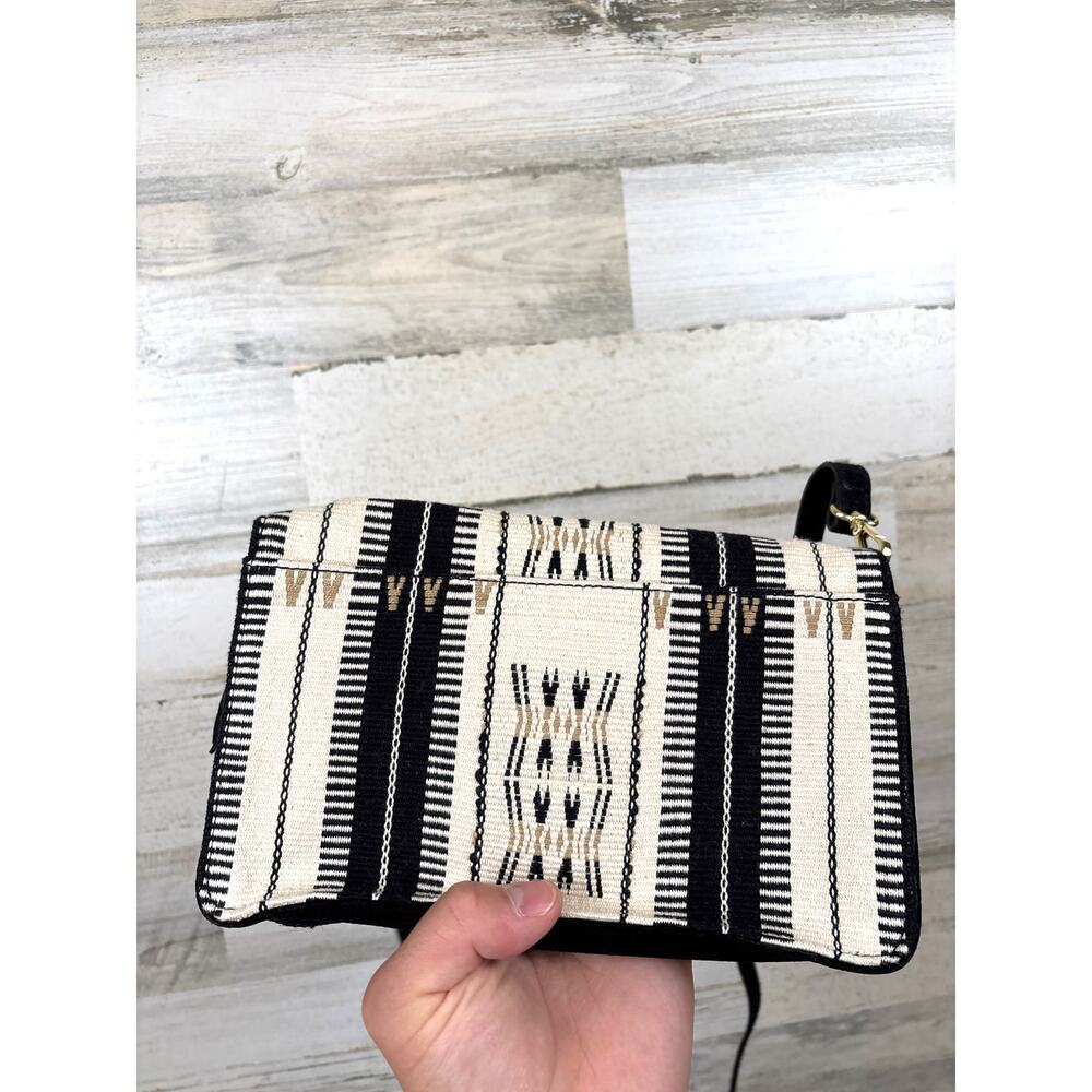 Bloom & Give Womens Black Cream Handmade Cotton Aztec Boho Crossbody Bag NEW